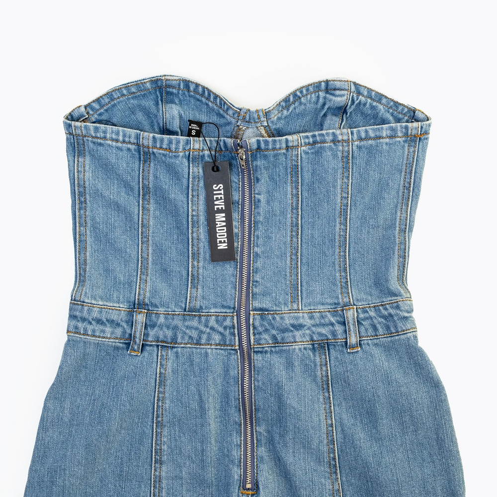NWT Steve Madden Anya Strapless Corset Denim Bustier Dress Light Blue - Size S - Picture 6 of 8